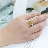 High polished (no plating) Stainless Steel Ring with Top Grade Crystal in Topaz