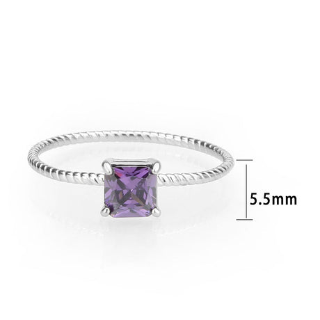 High polished (no plating) Stainless Steel Ring with AAA Grade CZ in Amethyst