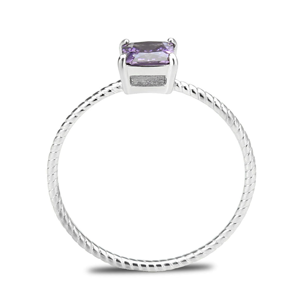 High polished (no plating) Stainless Steel Ring with AAA Grade CZ in Amethyst