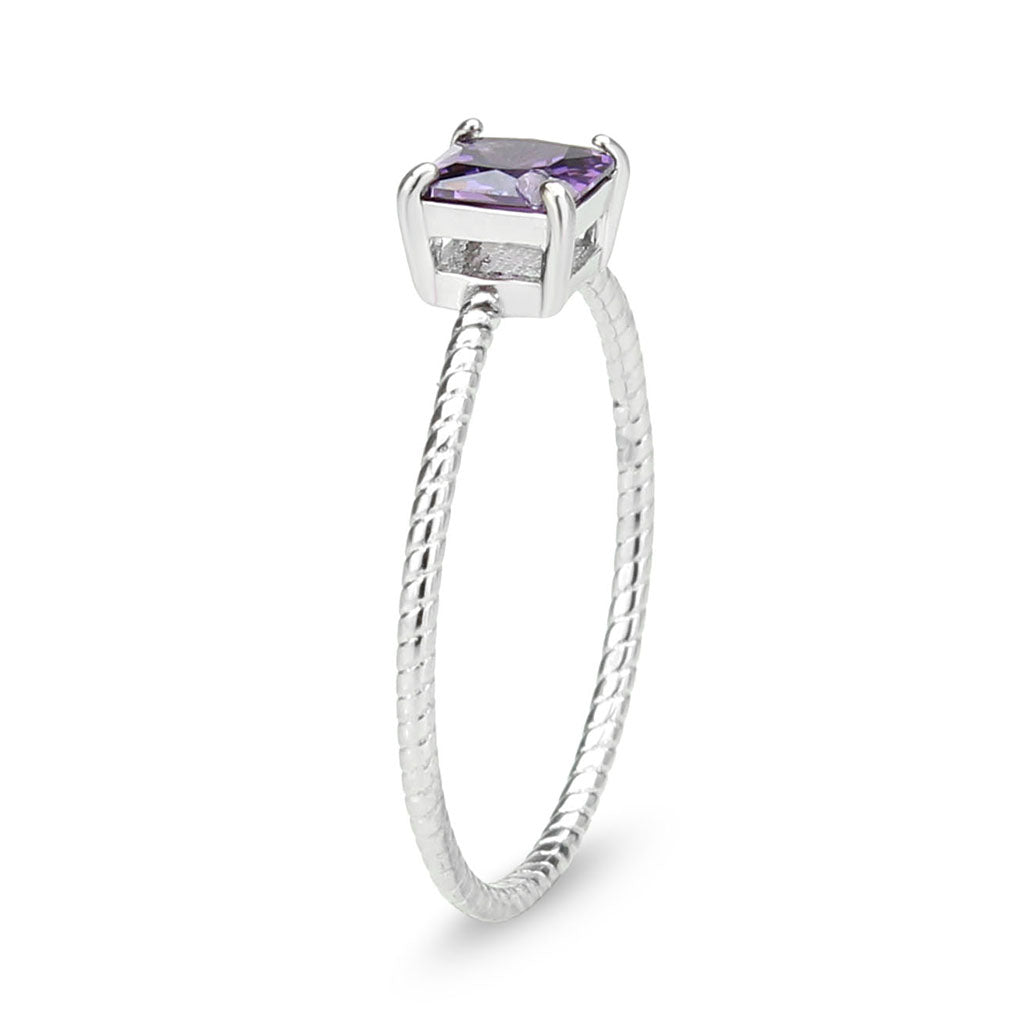 High polished (no plating) Stainless Steel Ring with AAA Grade CZ in Amethyst