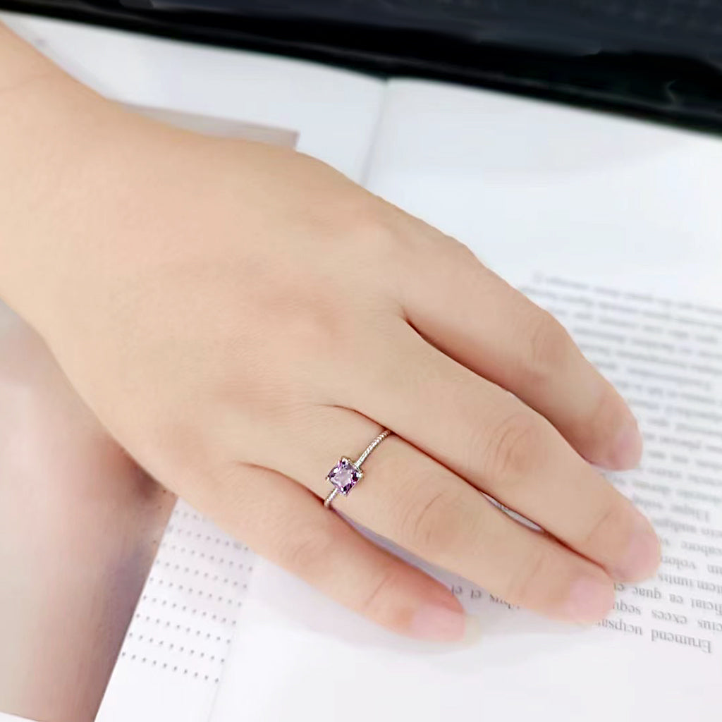 High polished (no plating) Stainless Steel Ring with AAA Grade CZ in Amethyst