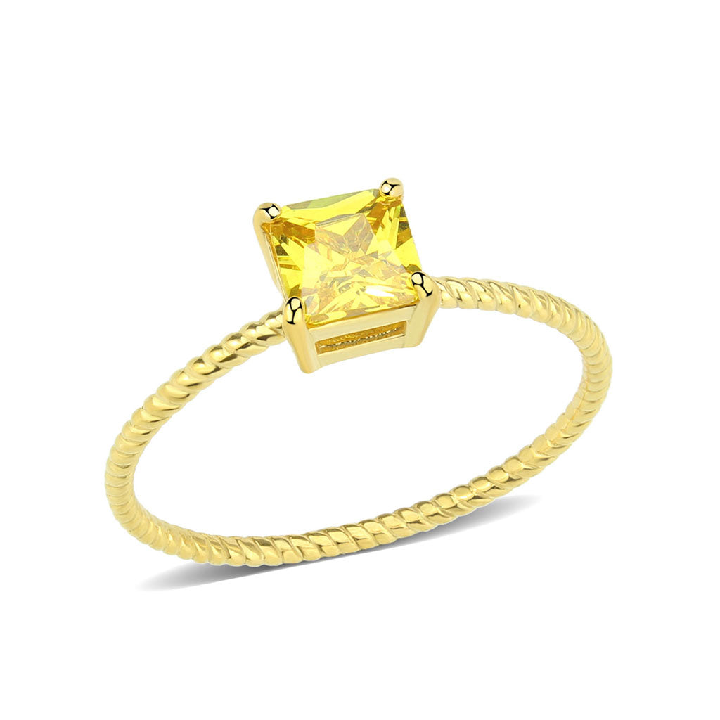 High polished (no plating) Stainless Steel Ring with AAA Grade CZ in Topaz