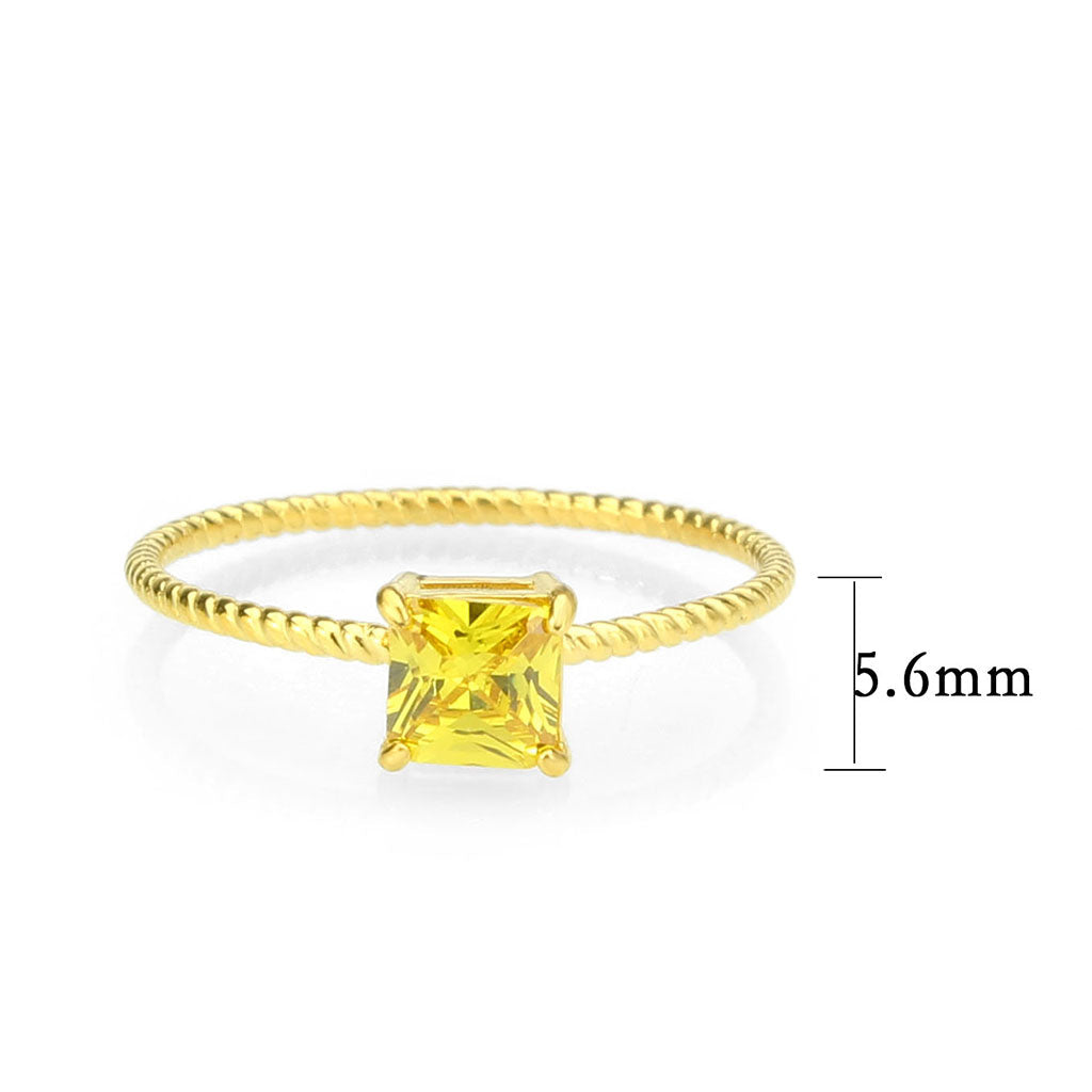 High polished (no plating) Stainless Steel Ring with AAA Grade CZ in Topaz