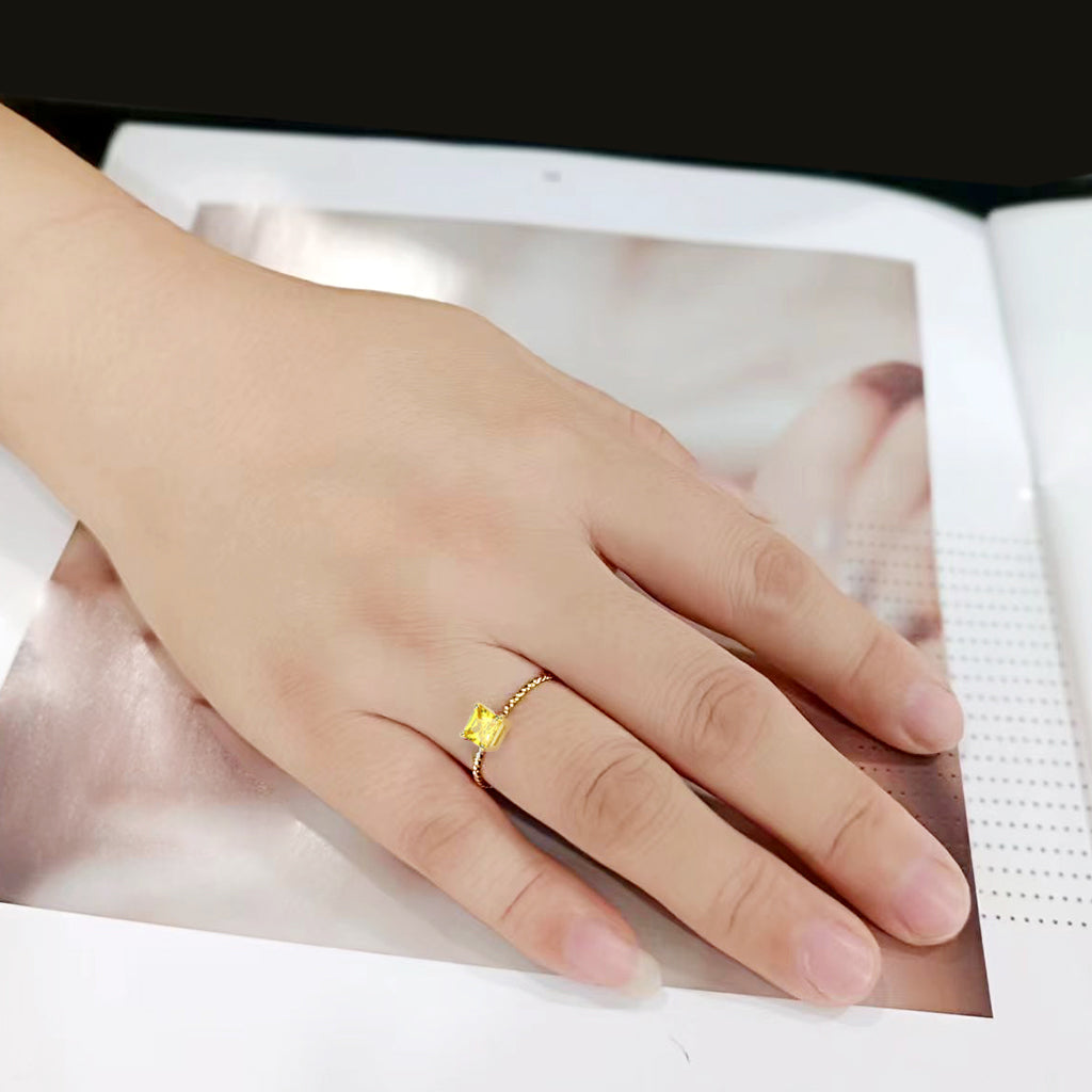 High polished (no plating) Stainless Steel Ring with AAA Grade CZ in Topaz