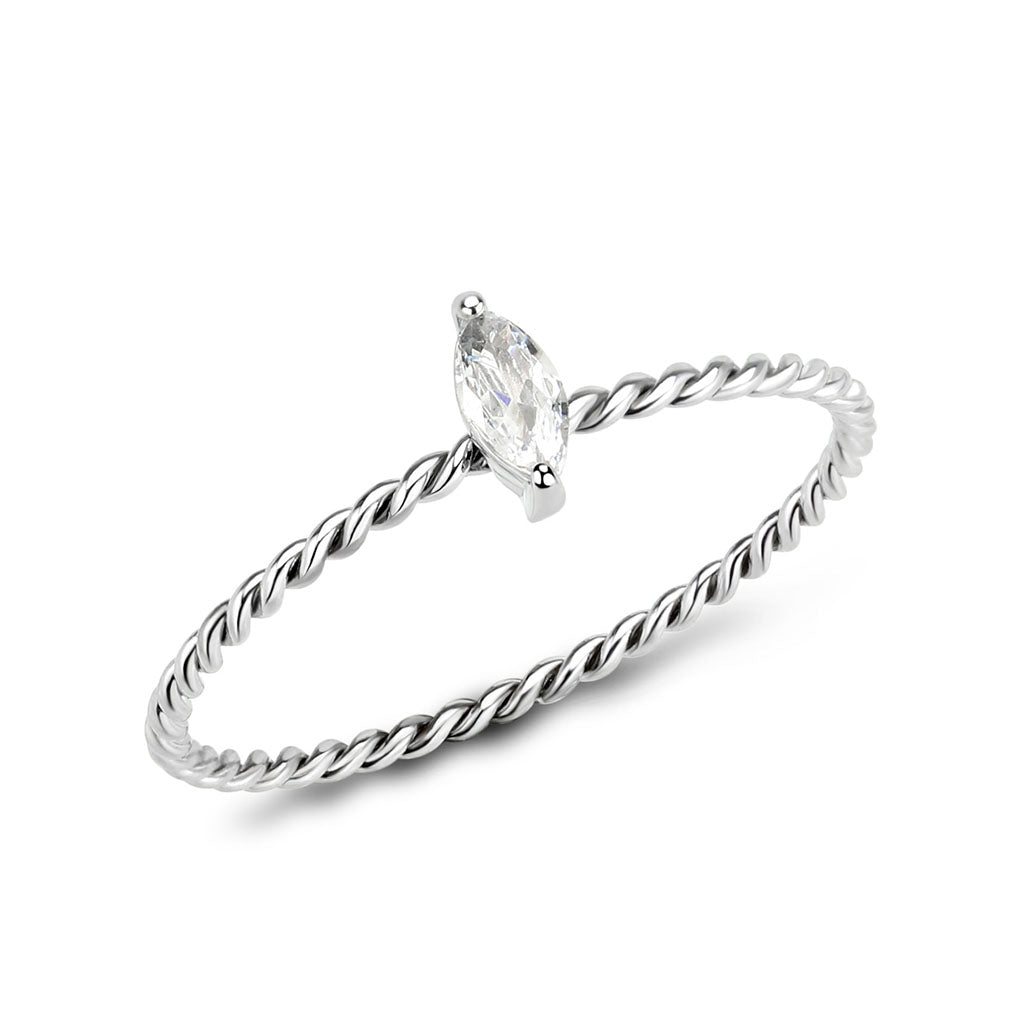 High polished (no plating) Stainless Steel Ring with AAA Grade CZ in Clear