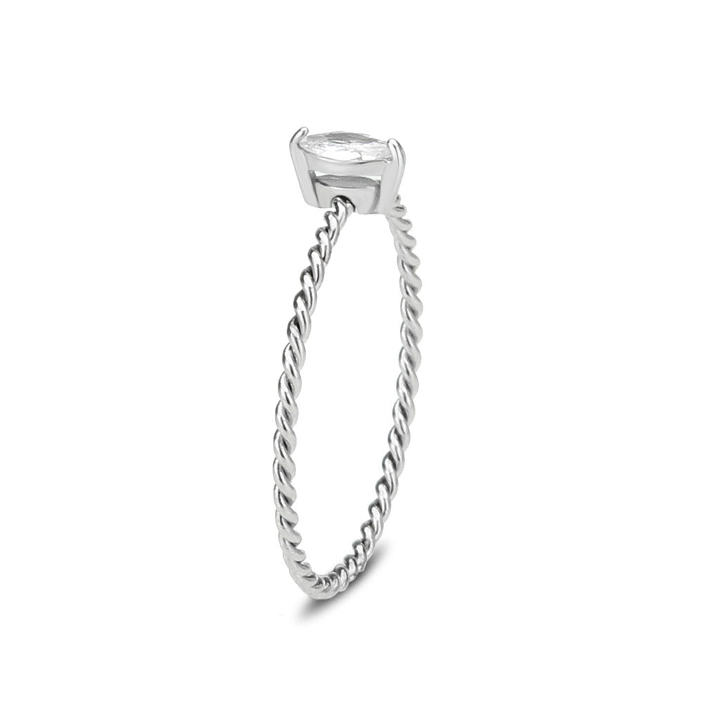 High polished (no plating) Stainless Steel Ring with AAA Grade CZ in Clear