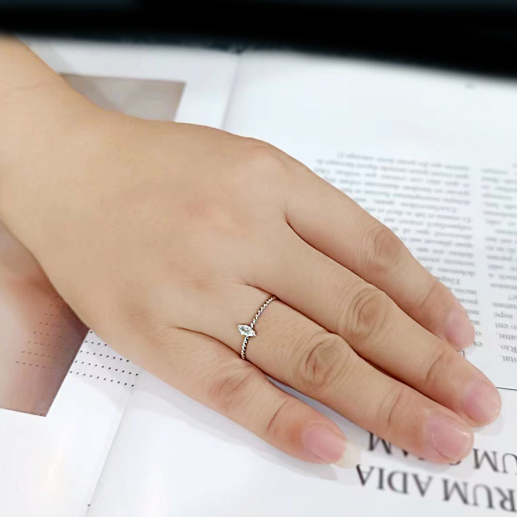 High polished (no plating) Stainless Steel Ring with AAA Grade CZ in Clear