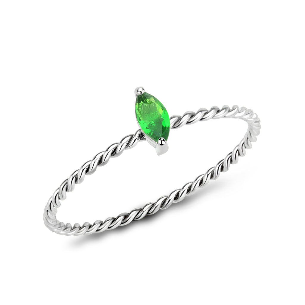 High polished (no plating) Stainless Steel Ring with Synthetic in Emerald