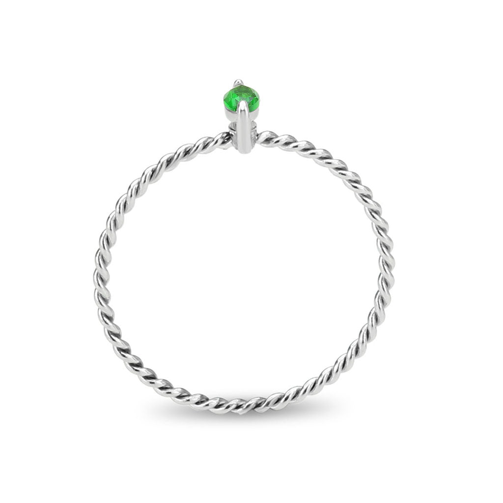 High polished (no plating) Stainless Steel Ring with Synthetic in Emerald