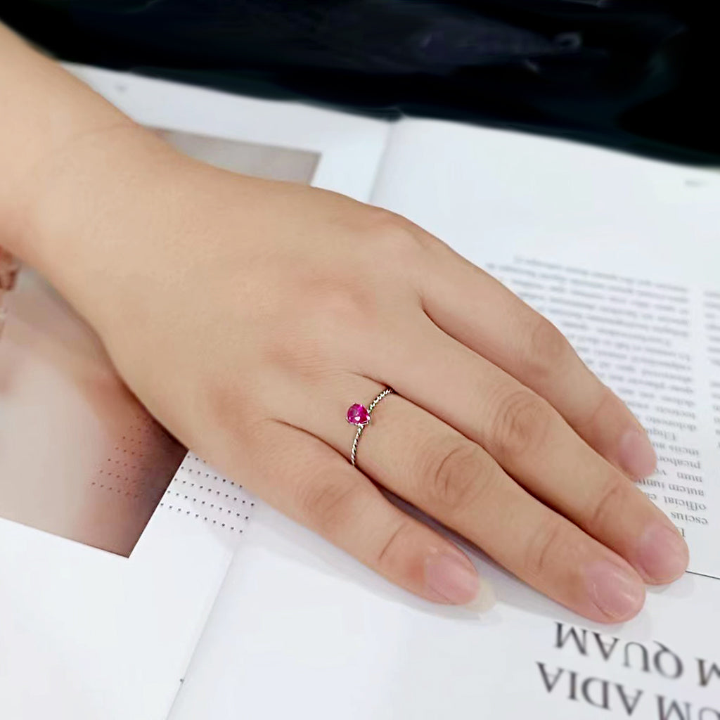High polished (no plating) Stainless Steel Ring with AAA Grade CZ in Ruby