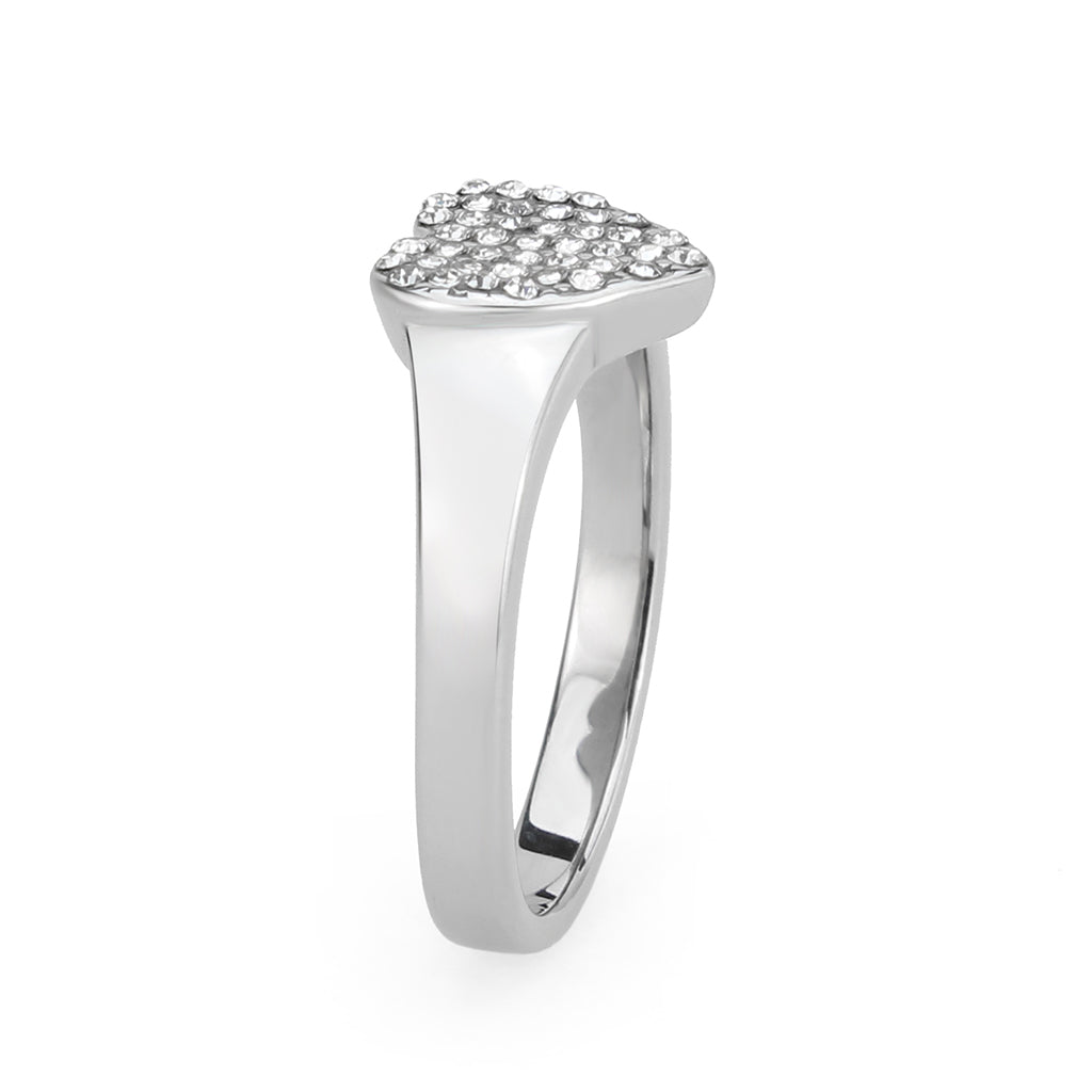 High polished (no plating) Stainless Steel Ring with AAA Grade CZ in Clear