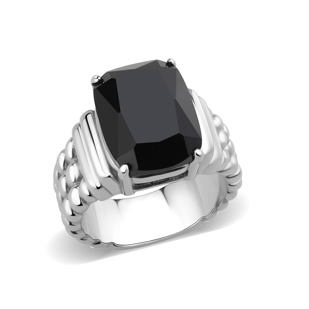 High polished (no plating) Stainless Steel Ring with Synthetic in Jet