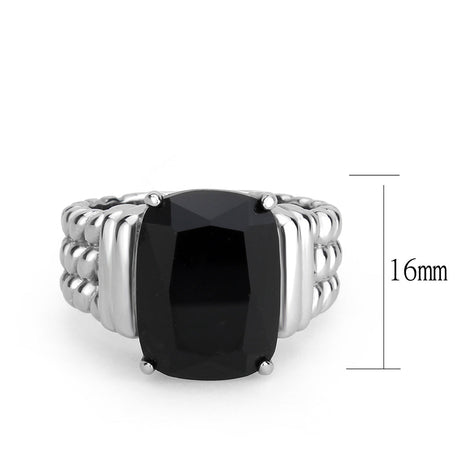 High polished (no plating) Stainless Steel Ring with Synthetic in Jet