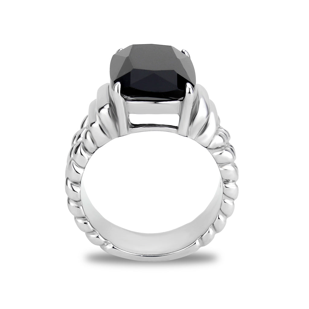 High polished (no plating) Stainless Steel Ring with Synthetic in Jet