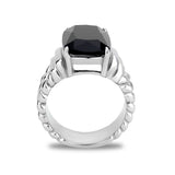 High polished (no plating) Stainless Steel Ring with Synthetic in Jet