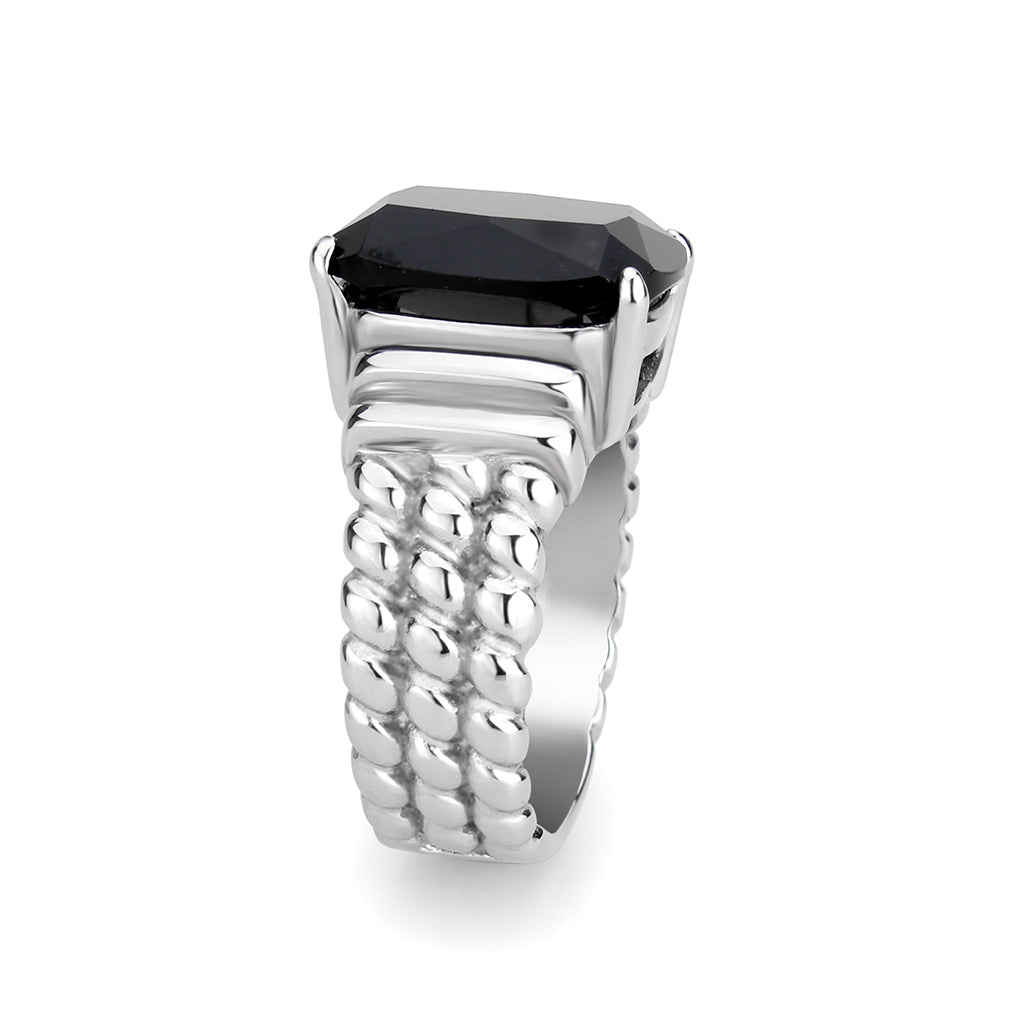 High polished (no plating) Stainless Steel Ring with Synthetic in Jet