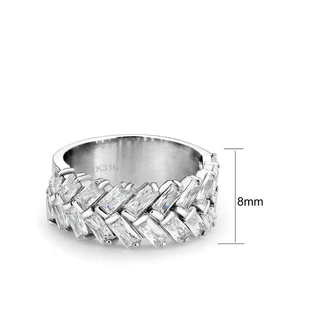 High polished (no plating) Stainless Steel Ring with AAA Grade CZ in Clear