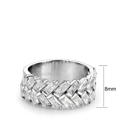 High polished (no plating) Stainless Steel Ring with AAA Grade CZ in Clear