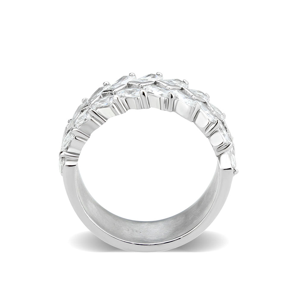 High polished (no plating) Stainless Steel Ring with AAA Grade CZ in Clear