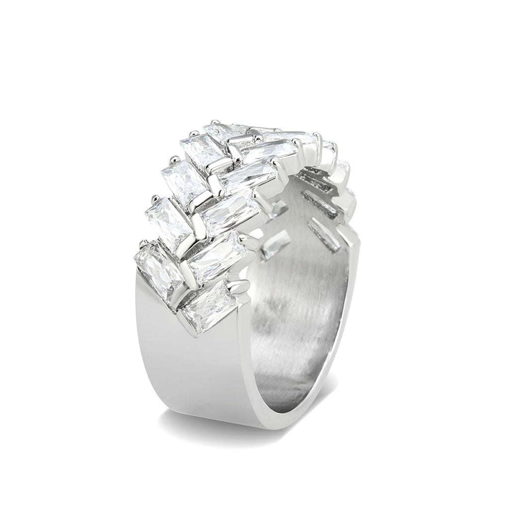 High polished (no plating) Stainless Steel Ring with AAA Grade CZ in Clear