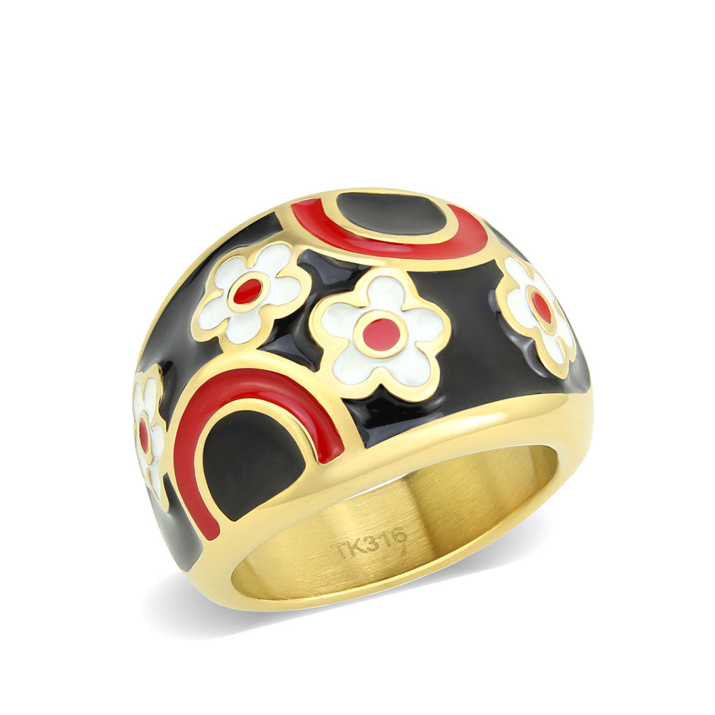 IP Gold(Ion Plating) Stainless Steel Ring with Epoxy in MultiColor