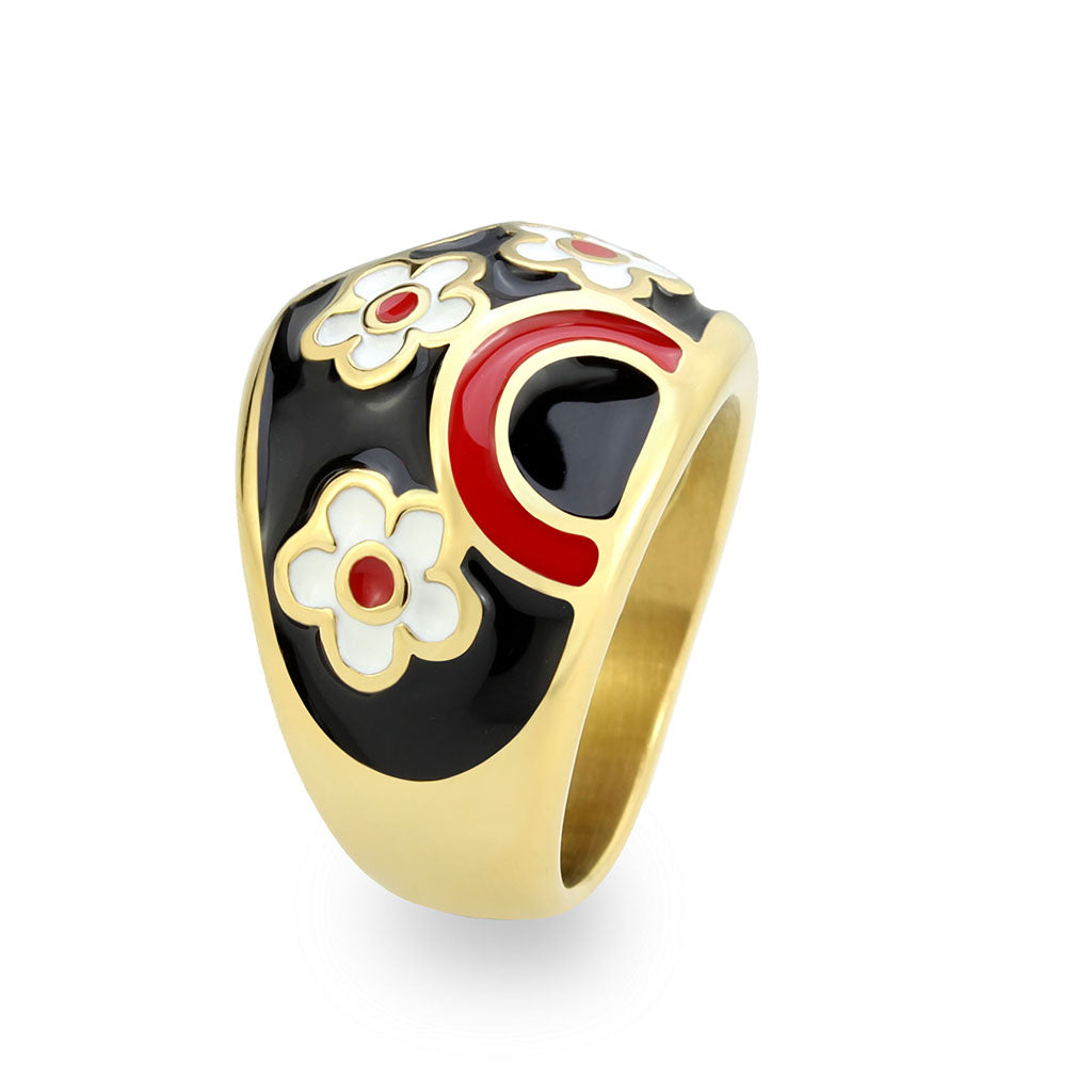 IP Gold(Ion Plating) Stainless Steel Ring with Epoxy in MultiColor