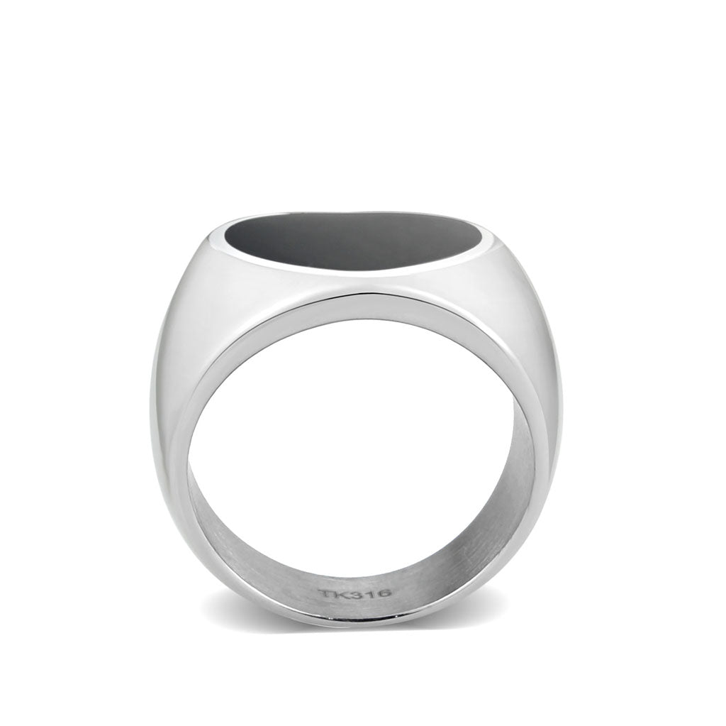 High polished (no plating) Stainless Steel Ring with Epoxy in Jet