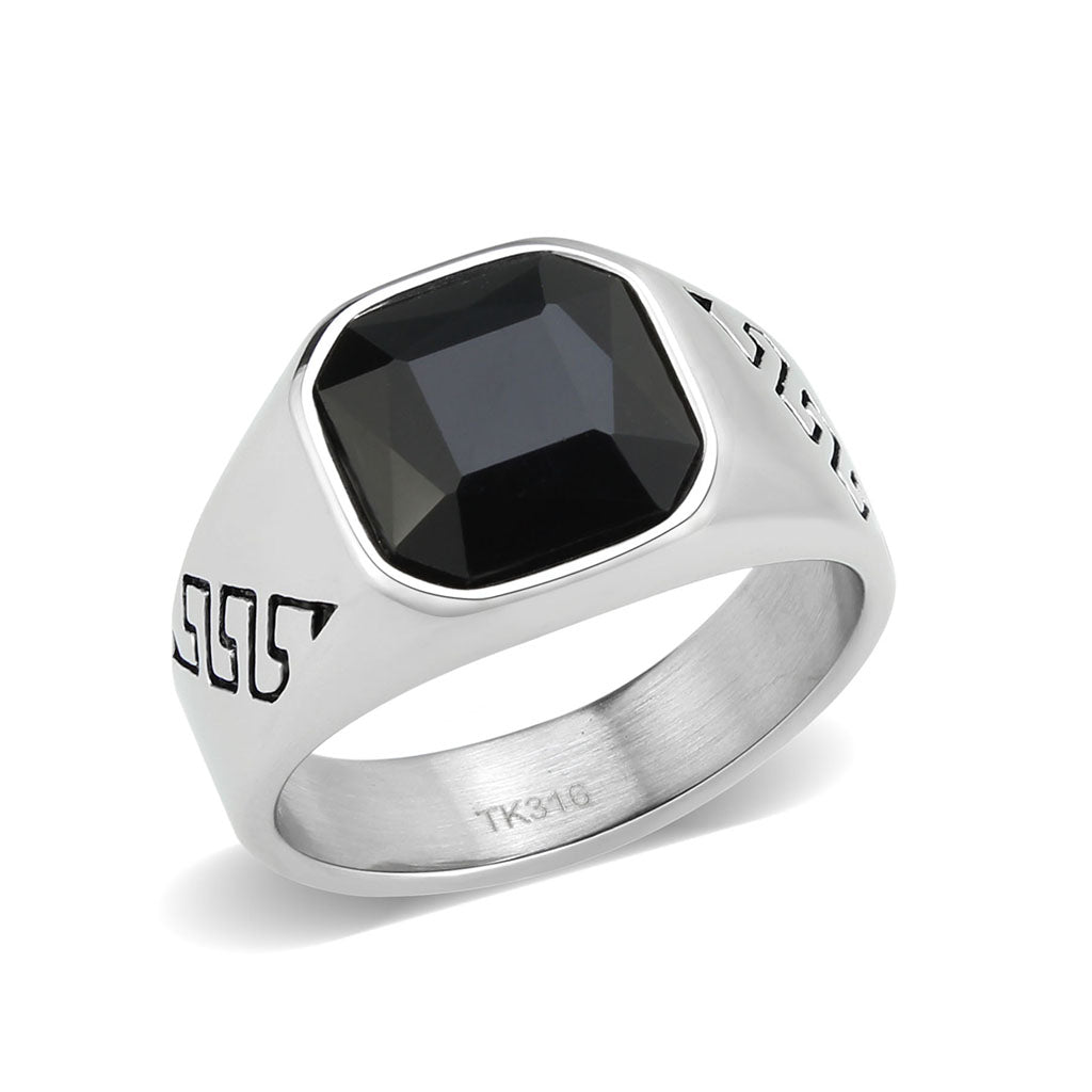 High polished (no plating) Stainless Steel Ring with AAA Grade CZ in Jet
