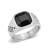 High polished (no plating) Stainless Steel Ring with AAA Grade CZ in Jet