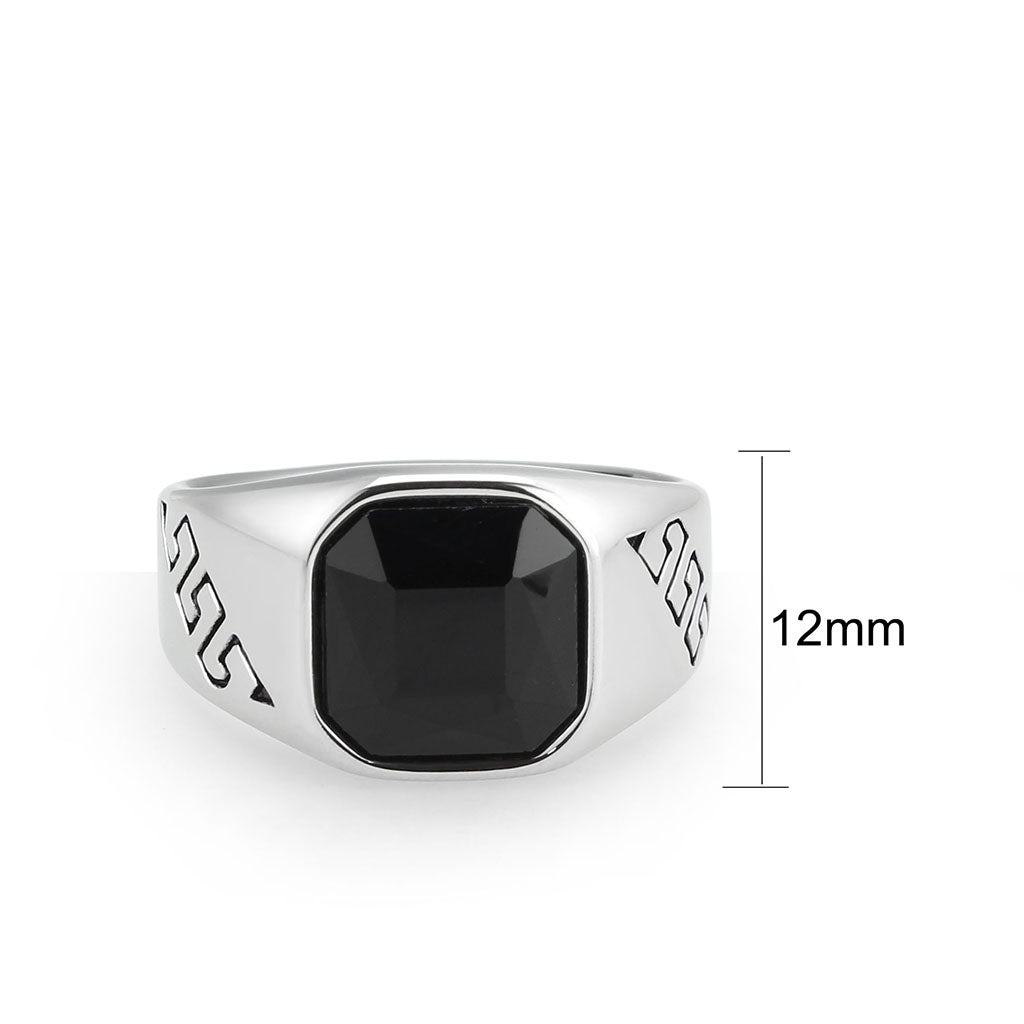 High polished (no plating) Stainless Steel Ring with AAA Grade CZ in Jet