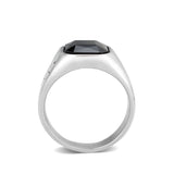 High polished (no plating) Stainless Steel Ring with AAA Grade CZ in Jet