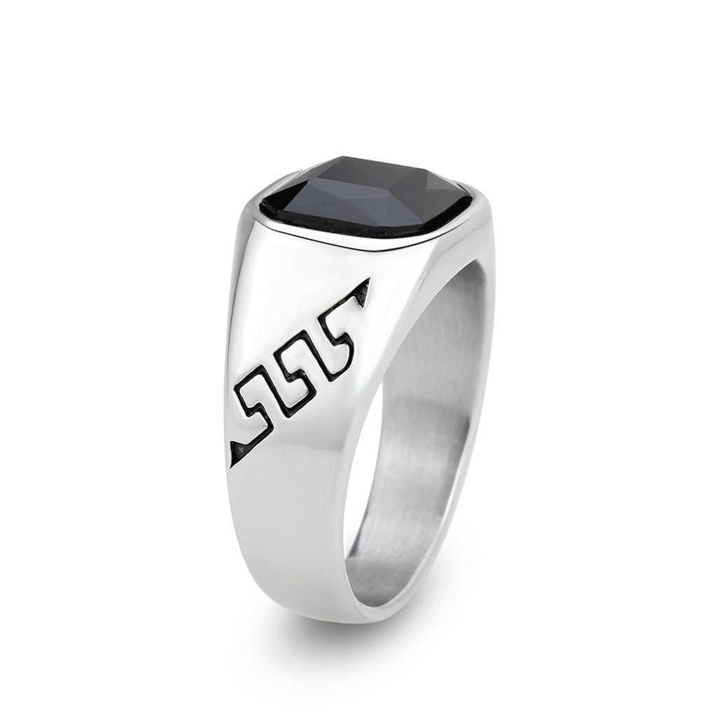 High polished (no plating) Stainless Steel Ring with AAA Grade CZ in Jet