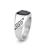 High polished (no plating) Stainless Steel Ring with AAA Grade CZ in Jet