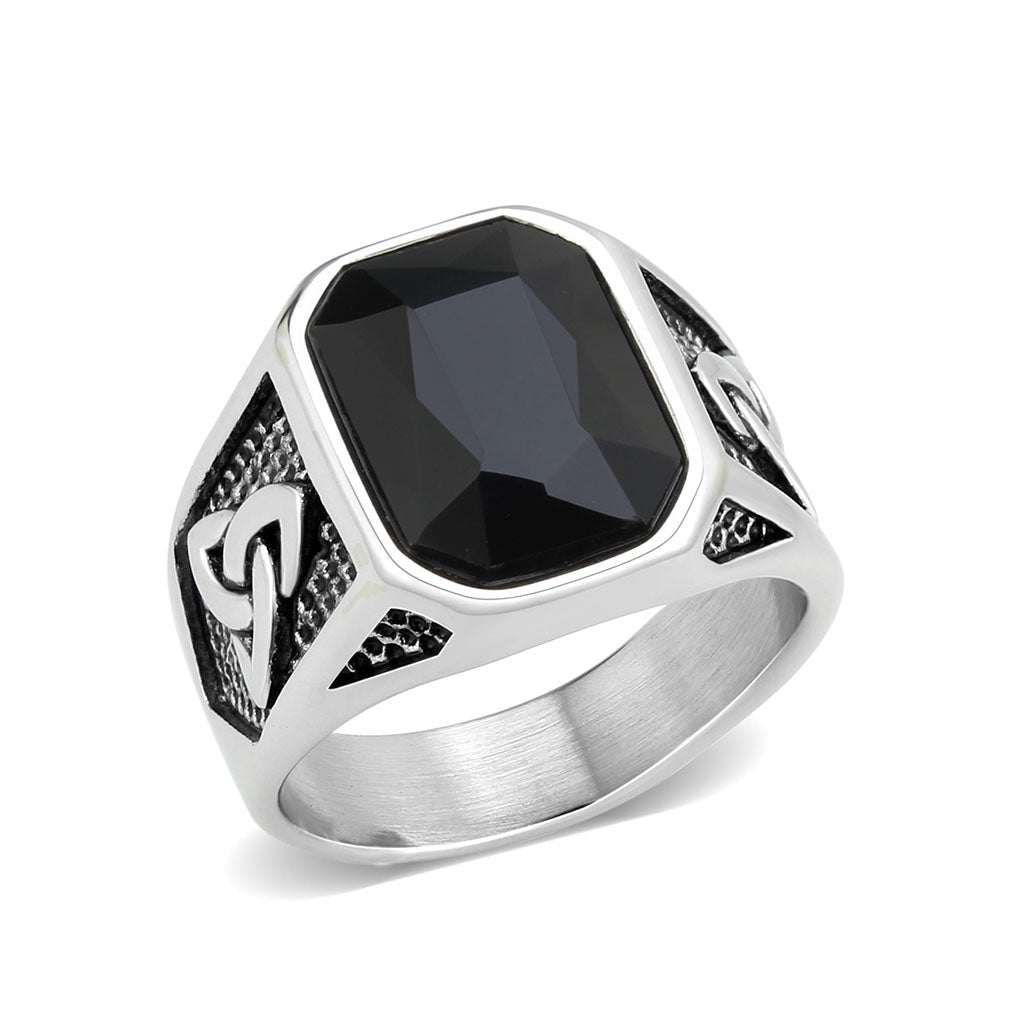 High polished (no plating) Stainless Steel Ring with Top Grade Crystal in Jet