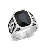 High polished (no plating) Stainless Steel Ring with Top Grade Crystal in Jet