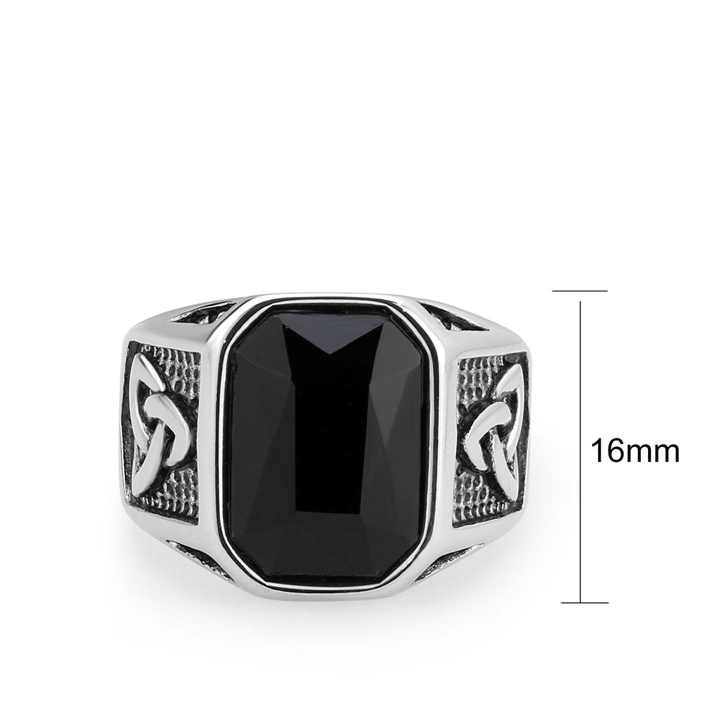 High polished (no plating) Stainless Steel Ring with Top Grade Crystal in Jet