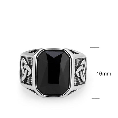High polished (no plating) Stainless Steel Ring with Top Grade Crystal in Jet