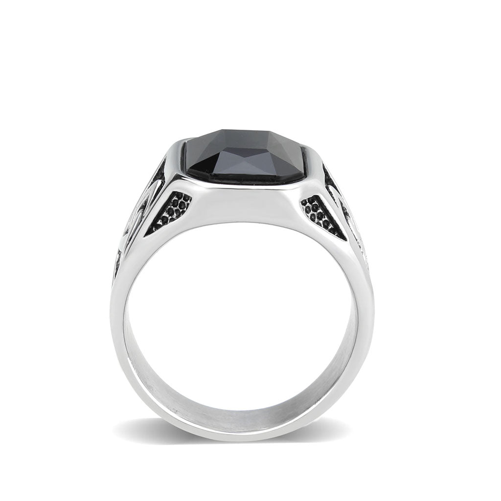 High polished (no plating) Stainless Steel Ring with Top Grade Crystal in Jet