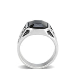 High polished (no plating) Stainless Steel Ring with Top Grade Crystal in Jet