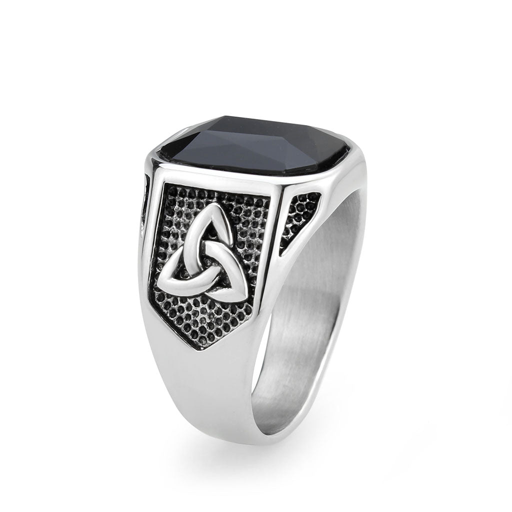 High polished (no plating) Stainless Steel Ring with Top Grade Crystal in Jet