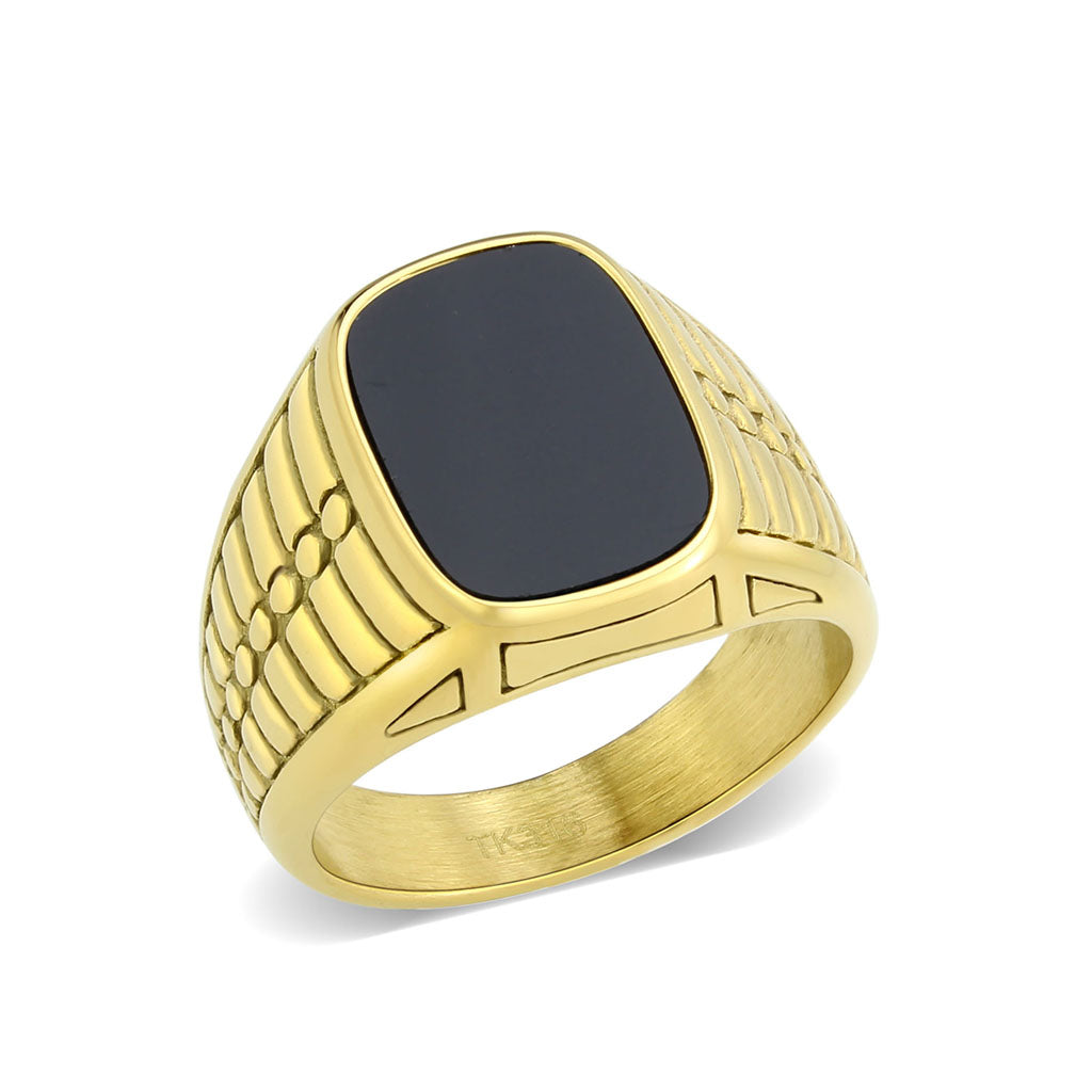 IP Gold(Ion Plating) Stainless Steel Ring with Synthetic in Jet
