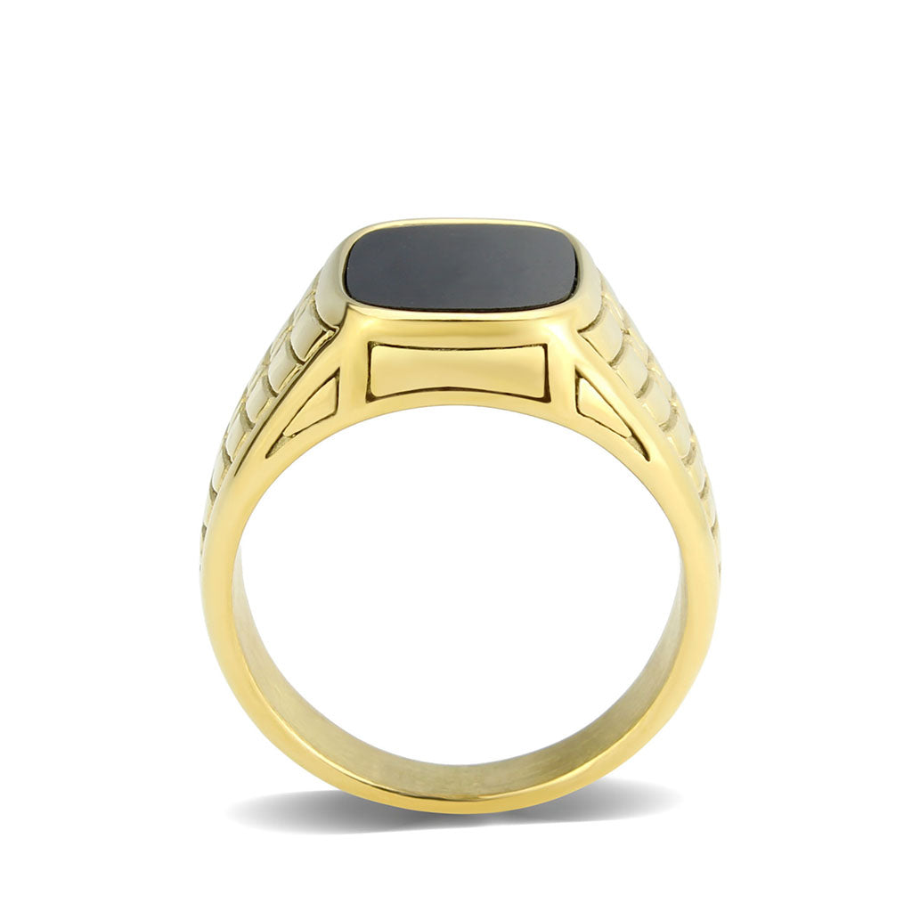 IP Gold(Ion Plating) Stainless Steel Ring with Synthetic in Jet