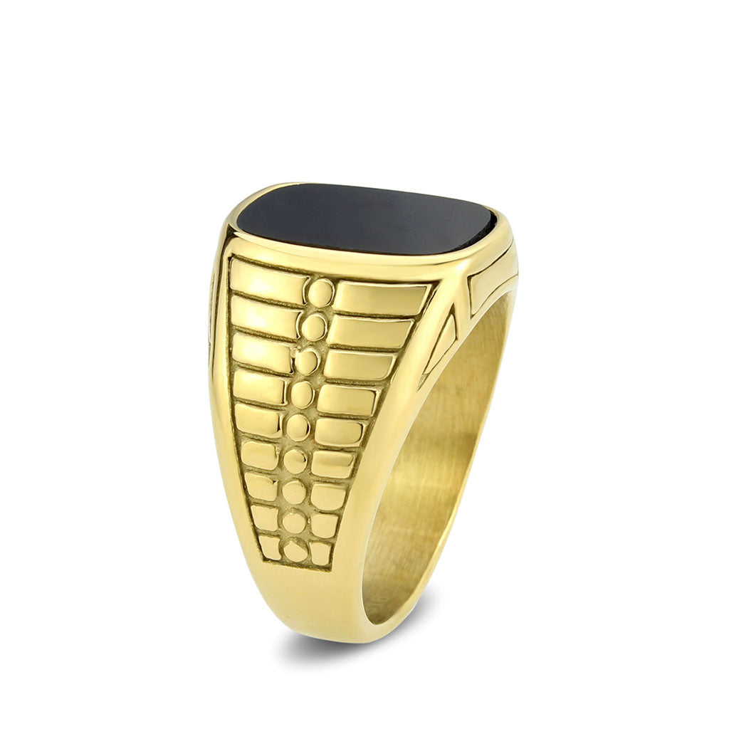 IP Gold(Ion Plating) Stainless Steel Ring with Synthetic in Jet