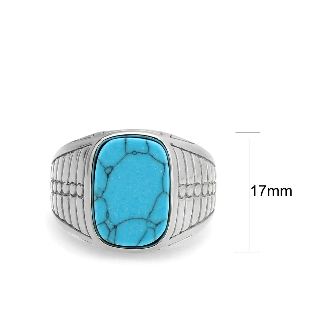 High polished (no plating) Stainless Steel Ring with Synthetic in Turquoise