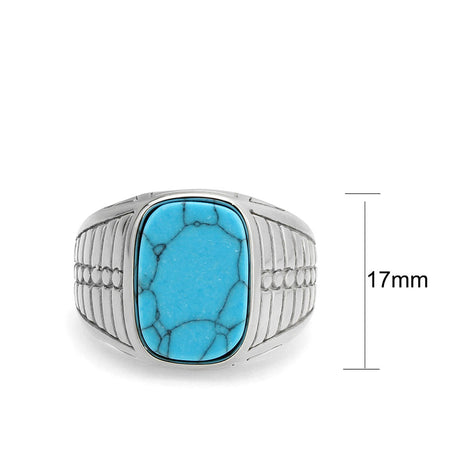 High polished (no plating) Stainless Steel Ring with Synthetic in Turquoise