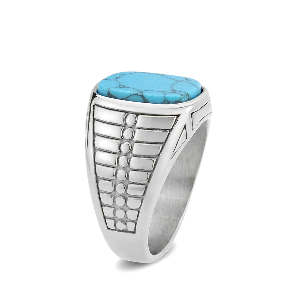 High polished (no plating) Stainless Steel Ring with Synthetic in Turquoise