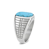 High polished (no plating) Stainless Steel Ring with Synthetic in Turquoise