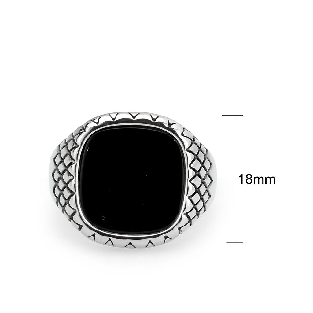 High polished (no plating) Stainless Steel Ring with Synthetic in Jet