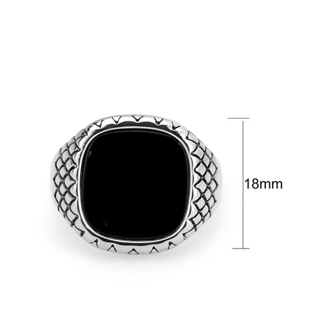 High polished (no plating) Stainless Steel Ring with Synthetic in Jet