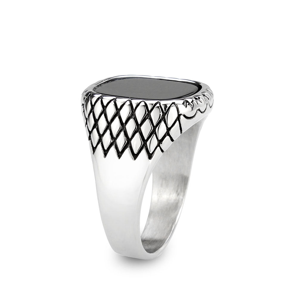 High polished (no plating) Stainless Steel Ring with Synthetic in Jet